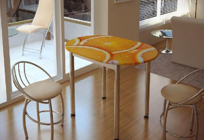 Стол обеденный  (металл-хром, лдсп-фотопечать цитрус (БТС) )